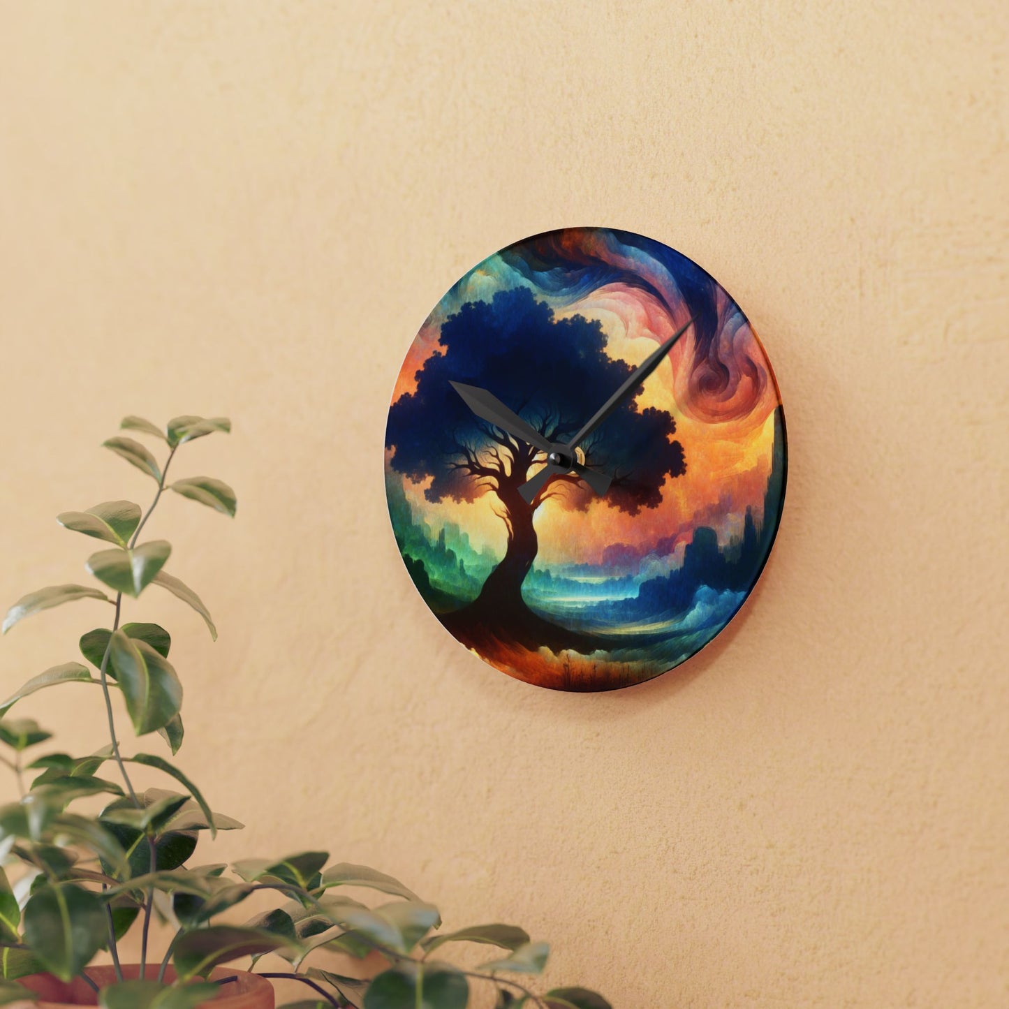 Dreamy Landscape Acrylic Wall Clock - Colorful Decorative Timepiece