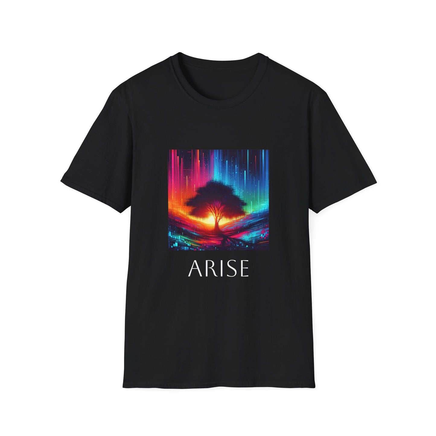 Arise Unisex Softstyle T-Shirt - Colorful Tree Design for Inspiration and Motivation