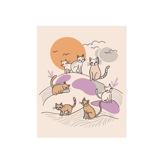 Poster - Kitties Exploring in a Hill at Sunseted Day