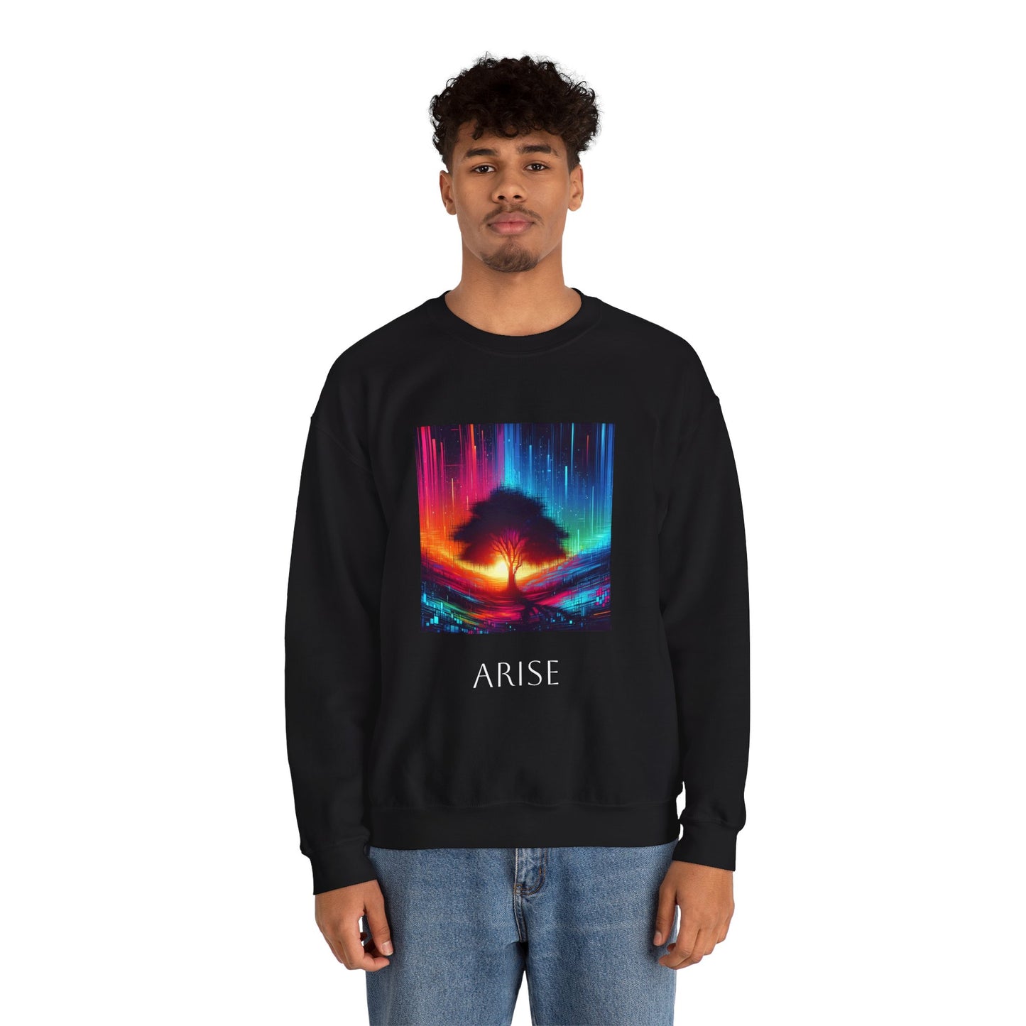 Colorful Tree Vibe Crewneck Sweatshirt - 'ARISE' Inspirational Design