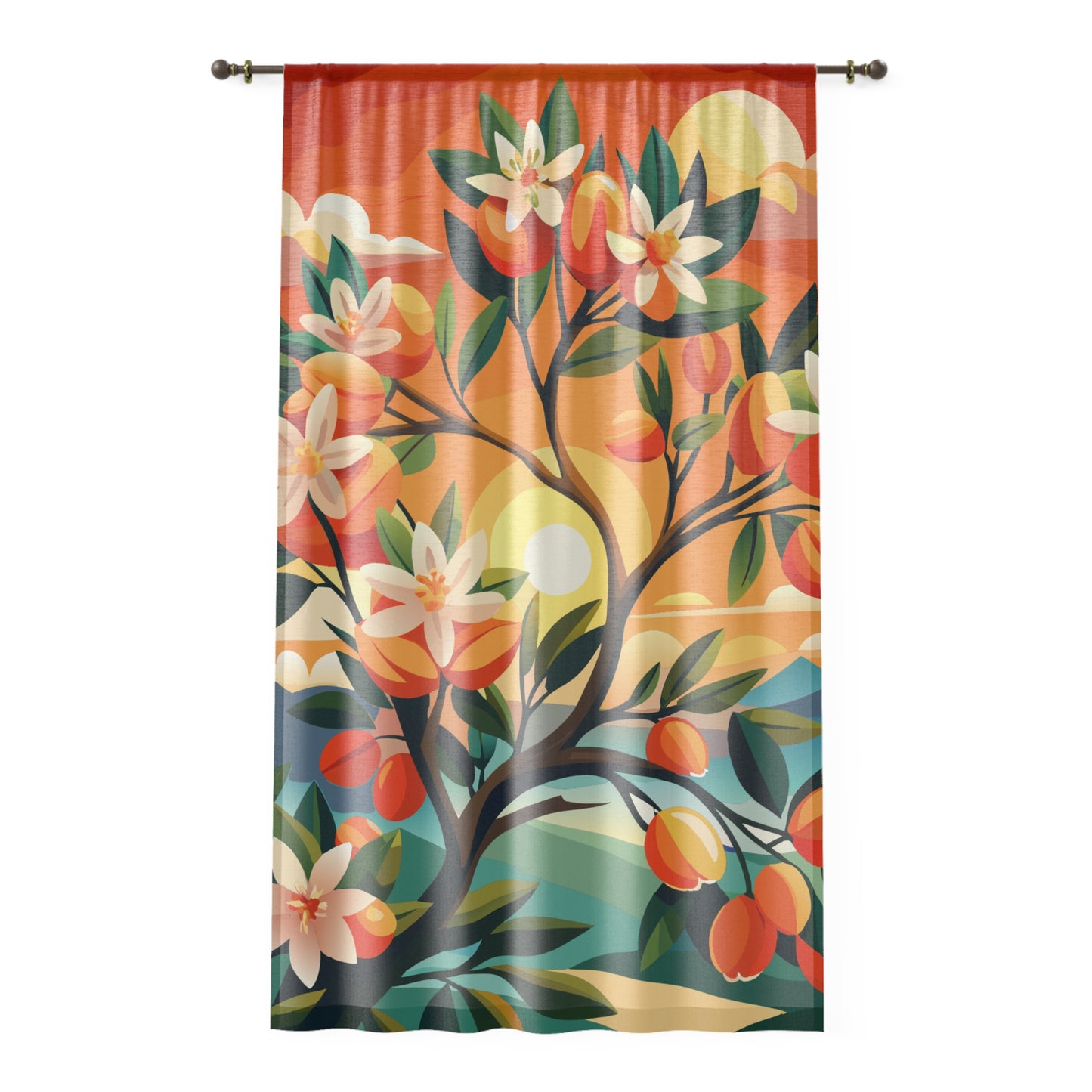 Vibrant Floral Window Curtain - Summer Sunset Design