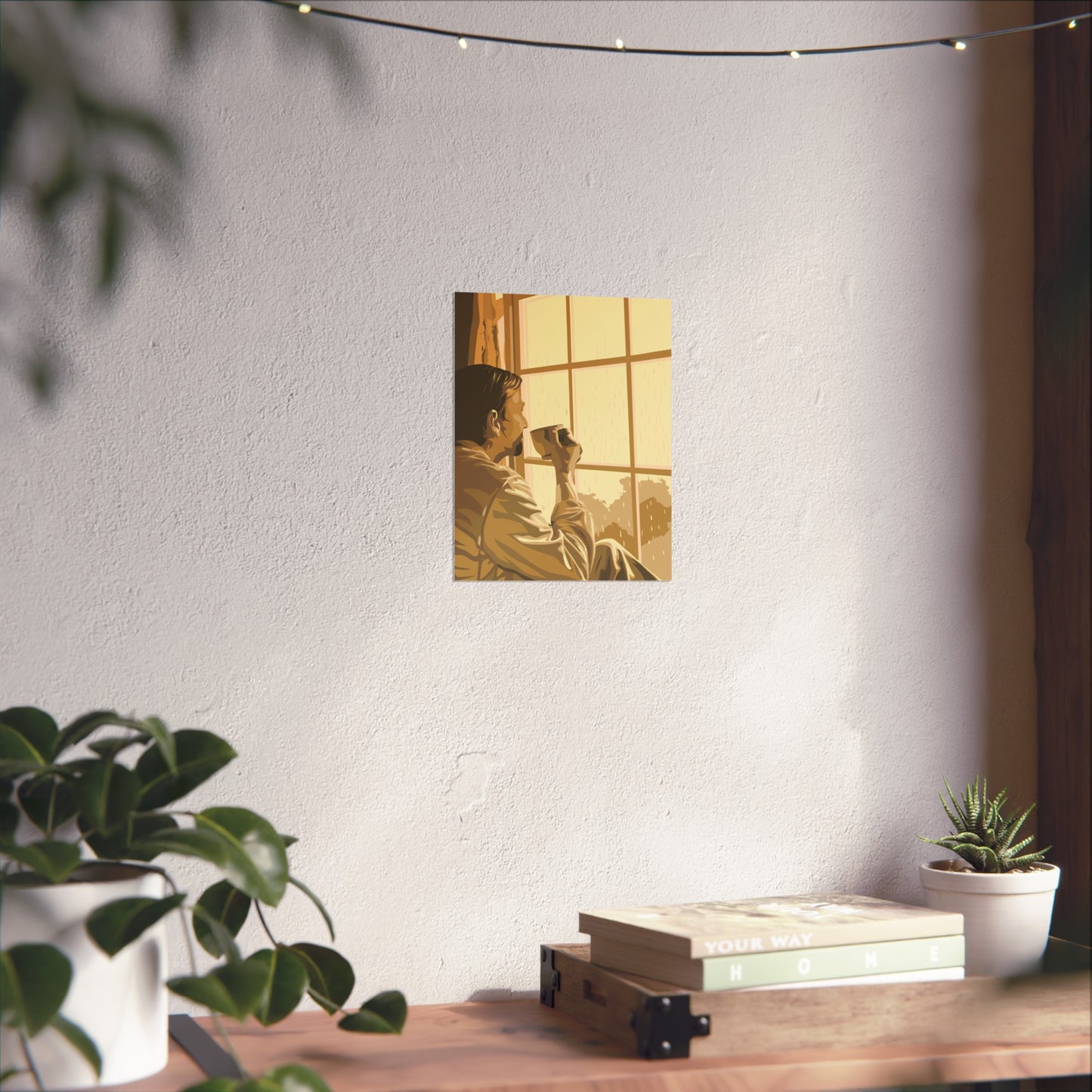 Art Poster - Sepia-toned Painting of Contemplating Man by Window