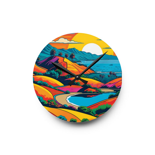 Vibrant Landscape Acrylic Wall Clock - Colorful Home Decor for Nature Lovers