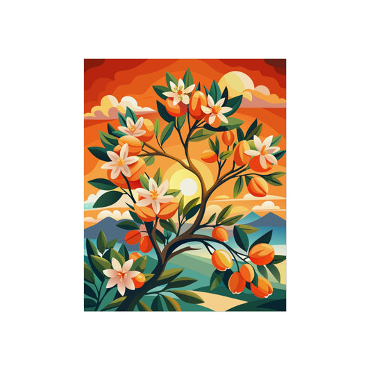 Poster Print - Orange Tree Flowers in Sunset