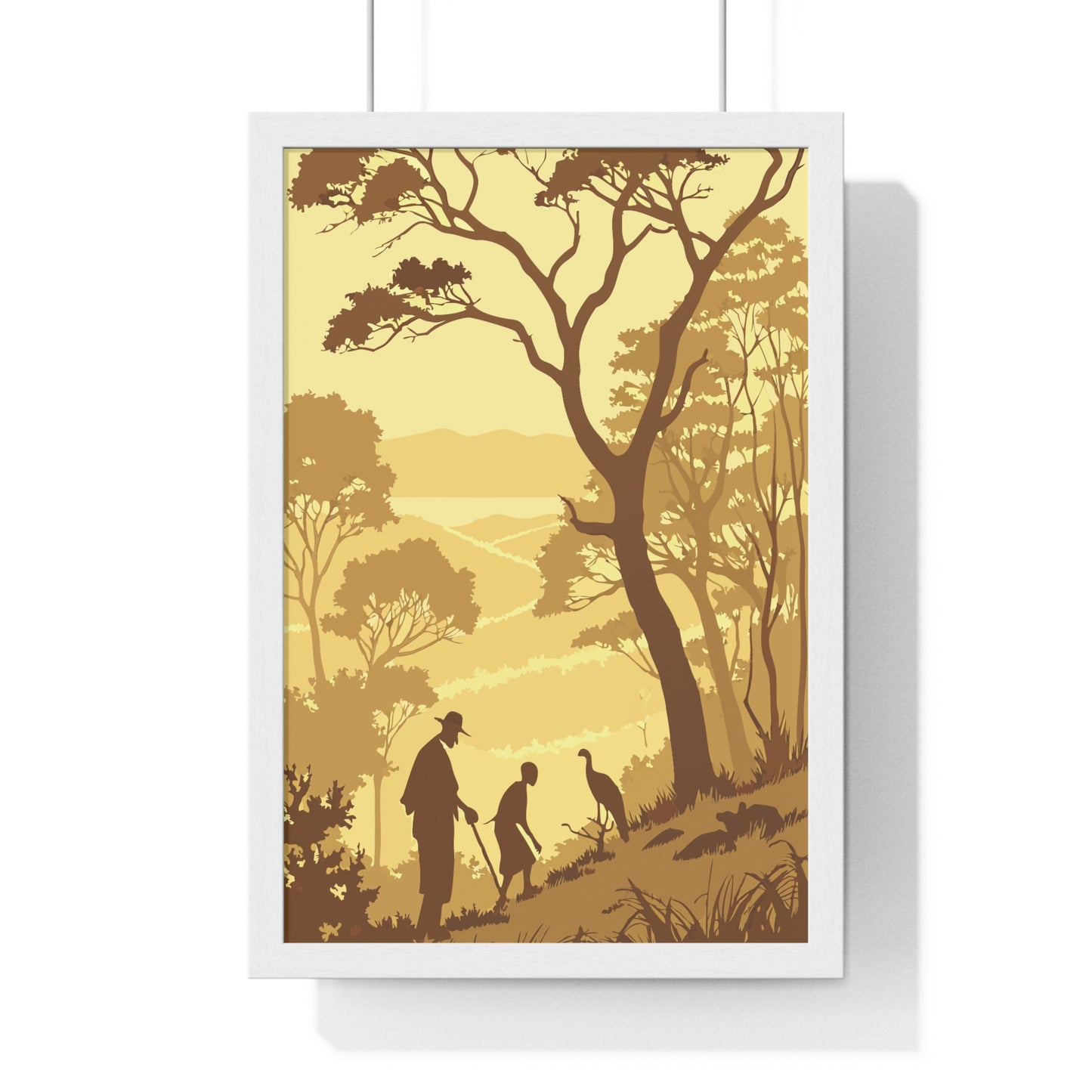 Nature-Inspired Vertical Framed Poster - Serene Landscape with Silhouettes