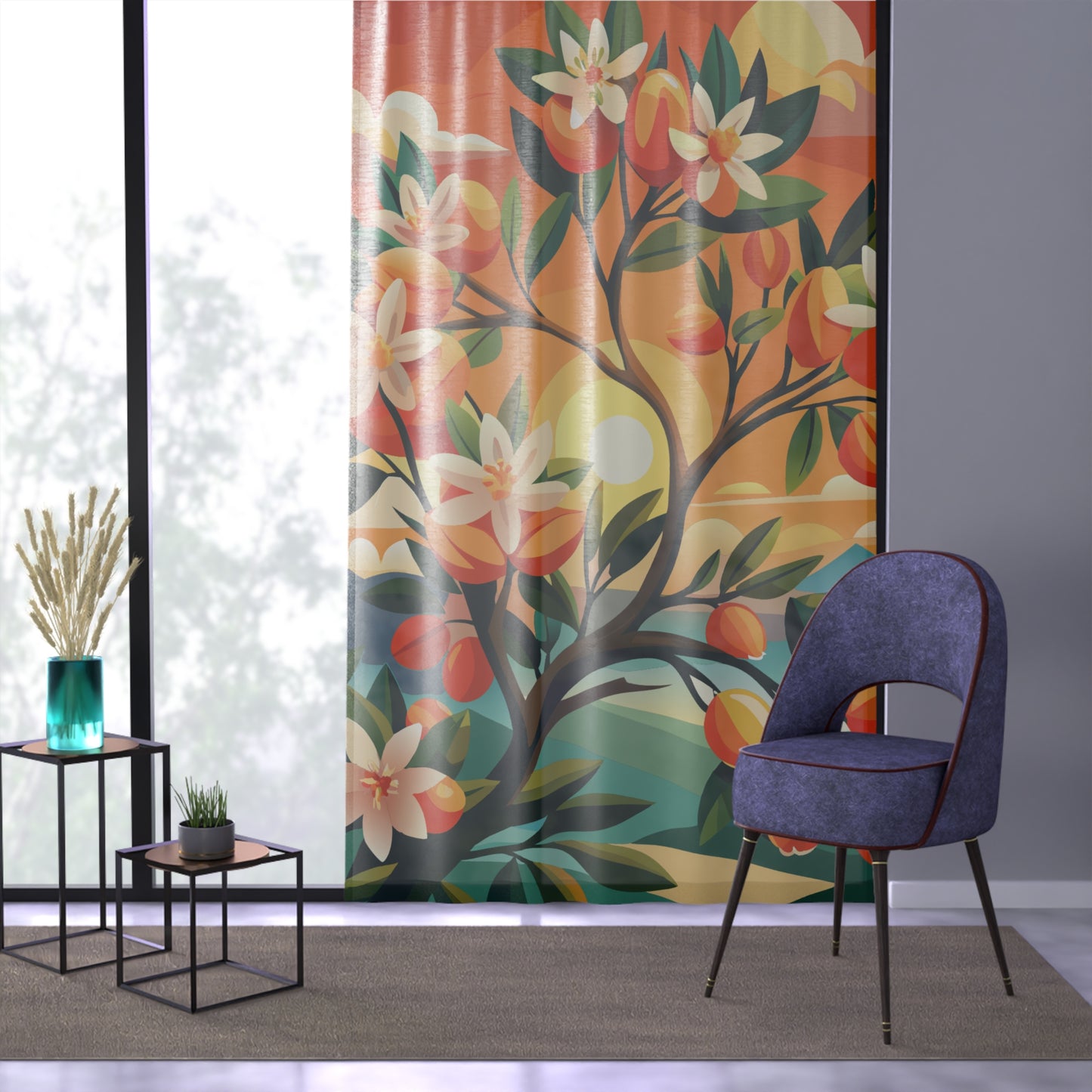 Vibrant Floral Window Curtain - Summer Sunset Design