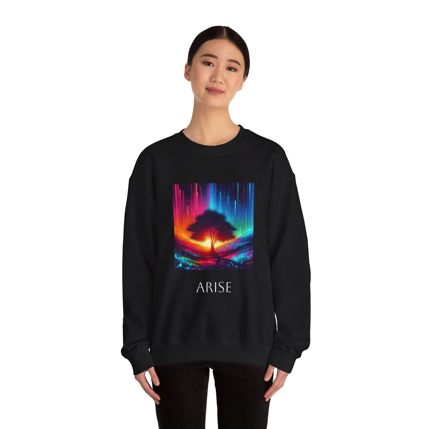 Colorful Tree Vibe Crewneck Sweatshirt - 'ARISE' Inspirational Design