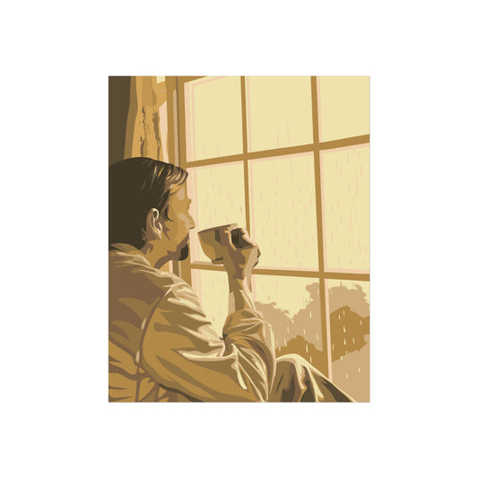 Art Poster - Sepia-toned Painting of Contemplating Man by Window