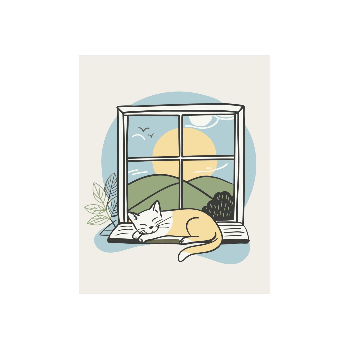 Poster - Cat Sleeping Next to Window in Sunseted Day