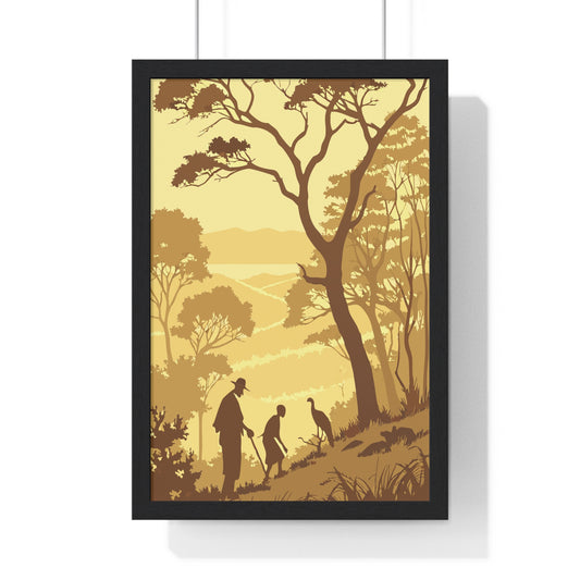 Nature-Inspired Vertical Framed Poster - Serene Landscape with Silhouettes