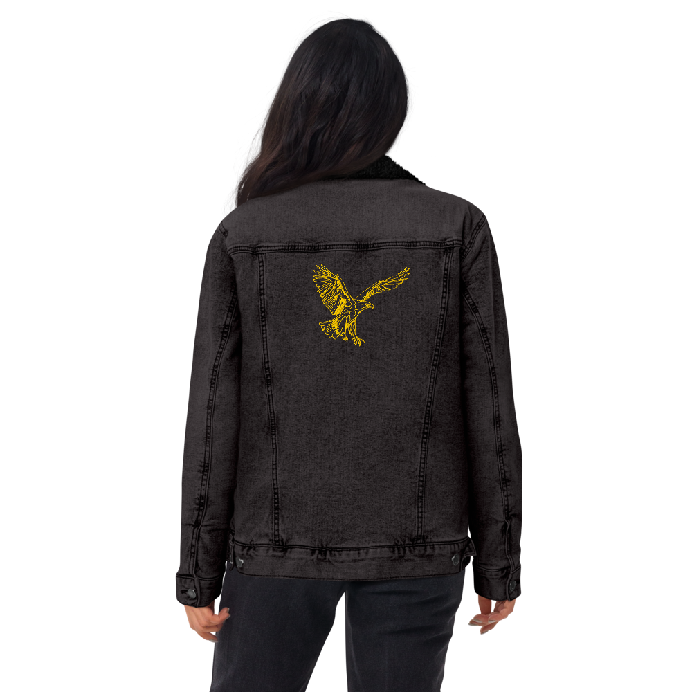 Landing eagle - Black Unisex denim sherpa jacket