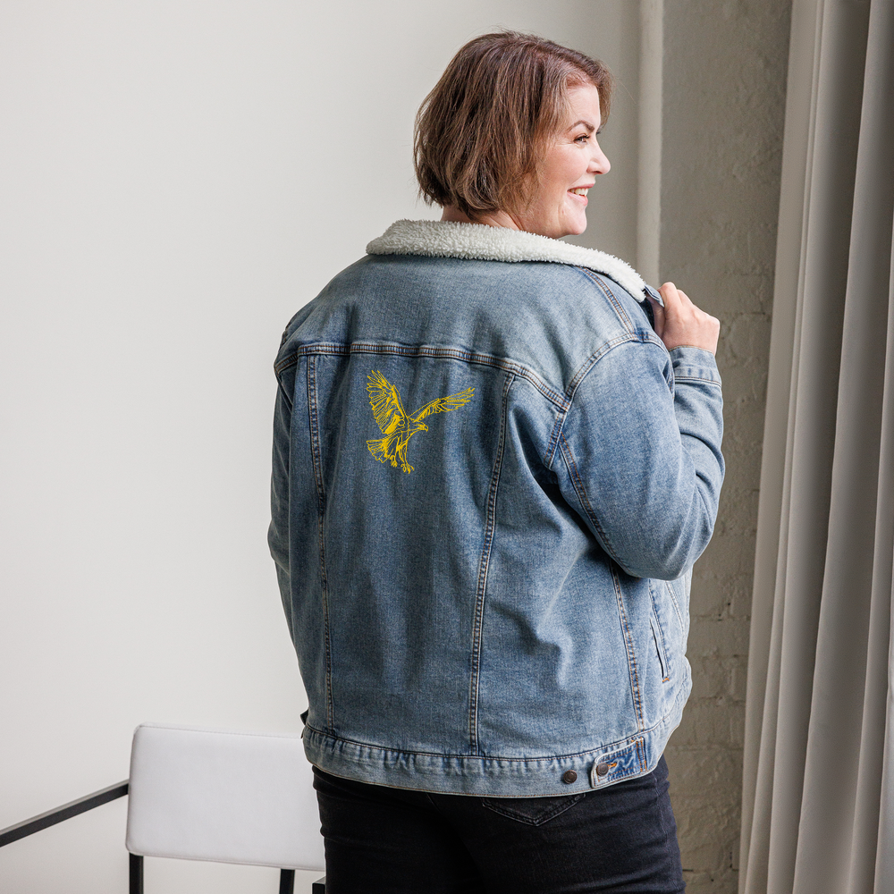 Landing Eagle - Light Blue Unisex denim sherpa jacket